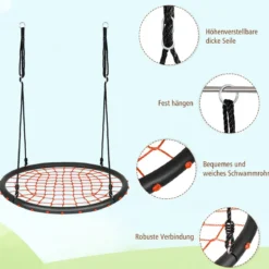 Ø100cm Spinnennetz Baumschaukel Runde Outdoor Nestschaukel für Kinder mit verstellbaren Seilen Orange