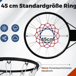 Ø45cm Standard Basketballkorb mit Netz Mini Basketball Korb für Wandmontage Schwarz