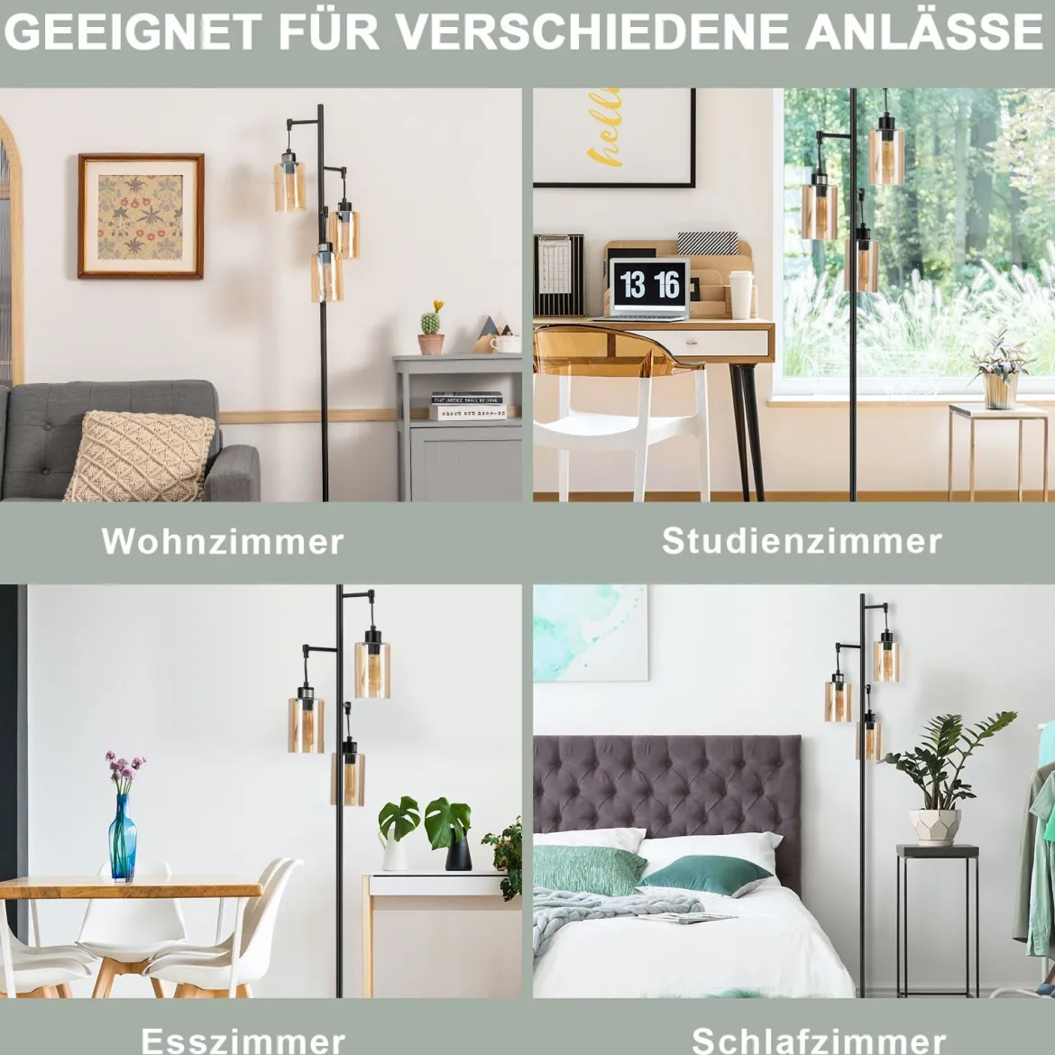 164cm Standleuchte mit 3 Hängenden Braunglasschirmen & Fußschalter & Metallbasis Stehlampe