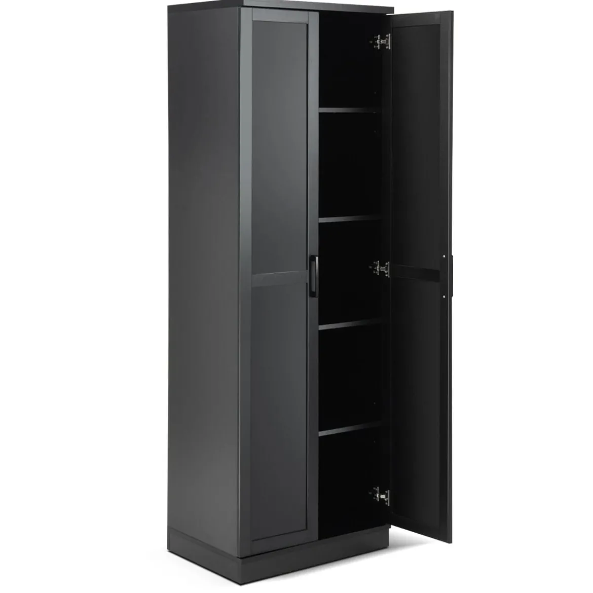 178 cm 5 Stöckiger Hochschrank mit 2 Türen & Verstellbaren Regalen & Kippsicherung Schwarz