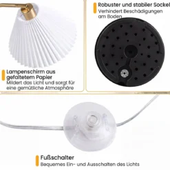 160 cm Stehlampe mit Ablage Plissee Lampenschirm aus Papier mit Verstellbarem Lampenkopf