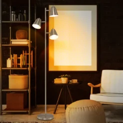 163cm Stehlampe mit 3 E27 Glühbirnen & 360° Verstellbaren Lampenschirmen Stehleuchte Silber