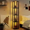 162cm Stehlampe mit Regalen & Dimmbaren LED-Lichtern & Fußschalter Standlampe Eckregal
