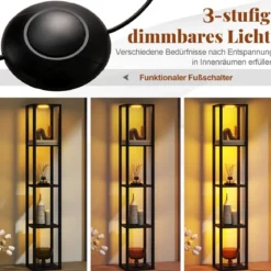 162cm Stehlampe mit Regalen & Dimmbaren LED-Lichtern & Fußschalter Standlampe Eckregal