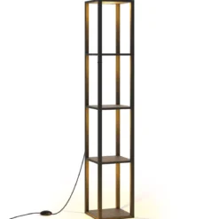 162cm Stehlampe mit Regalen & Dimmbaren LED-Lichtern & Fußschalter Standlampe Eckregal