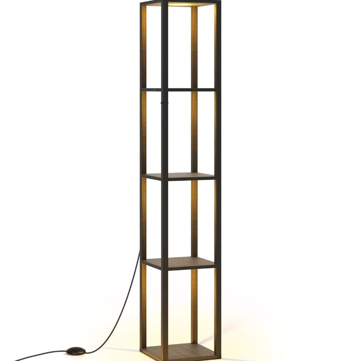 162cm Stehlampe mit Regalen & Dimmbaren LED-Lichtern & Fußschalter Standlampe Eckregal