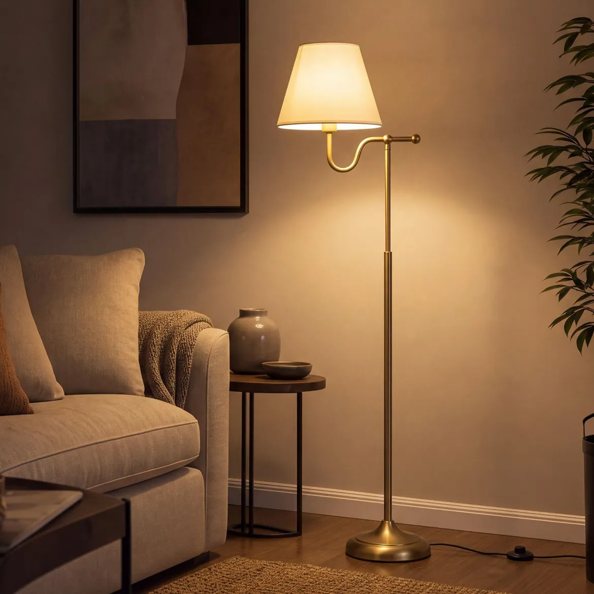 158 cm Stehlampe mit Stoffschirm & Metallgestell Stehleuchte mit Fußschalter & E27-fassung