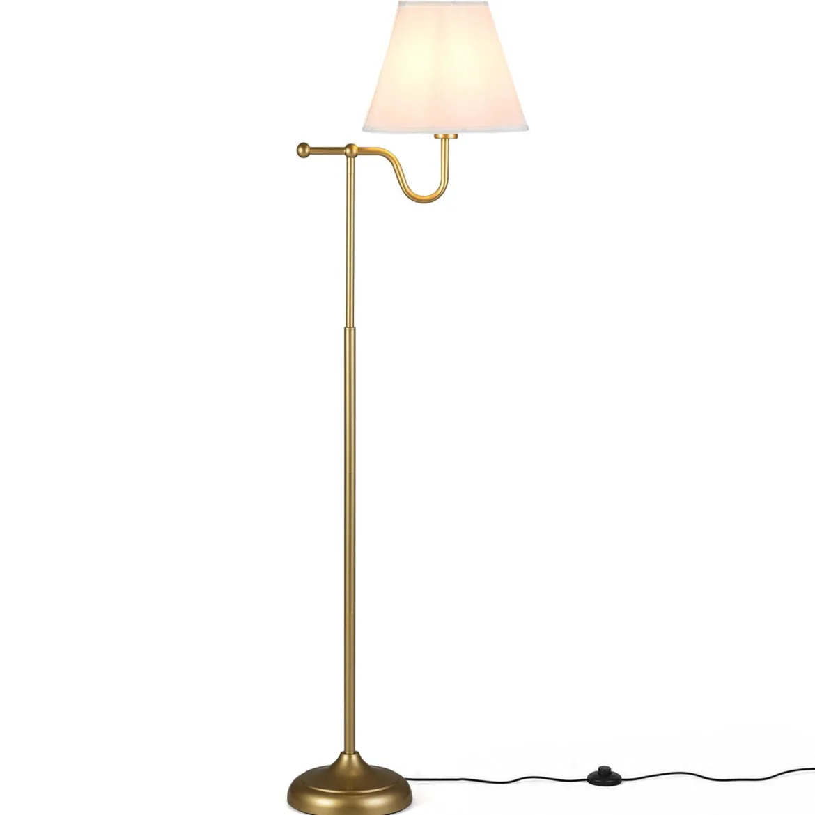 158 cm Stehlampe mit Stoffschirm & Metallgestell Stehleuchte mit Fußschalter & E27-fassung