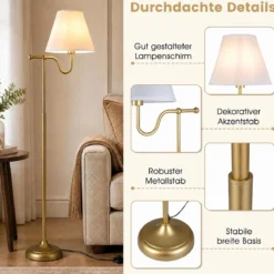 158 cm Stehlampe mit Stoffschirm & Metallgestell Stehleuchte mit Fußschalter & E27-fassung