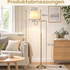 158 cm Stehlampe mit Stoffschirm & Metallgestell Stehleuchte mit Fußschalter & E27-fassung