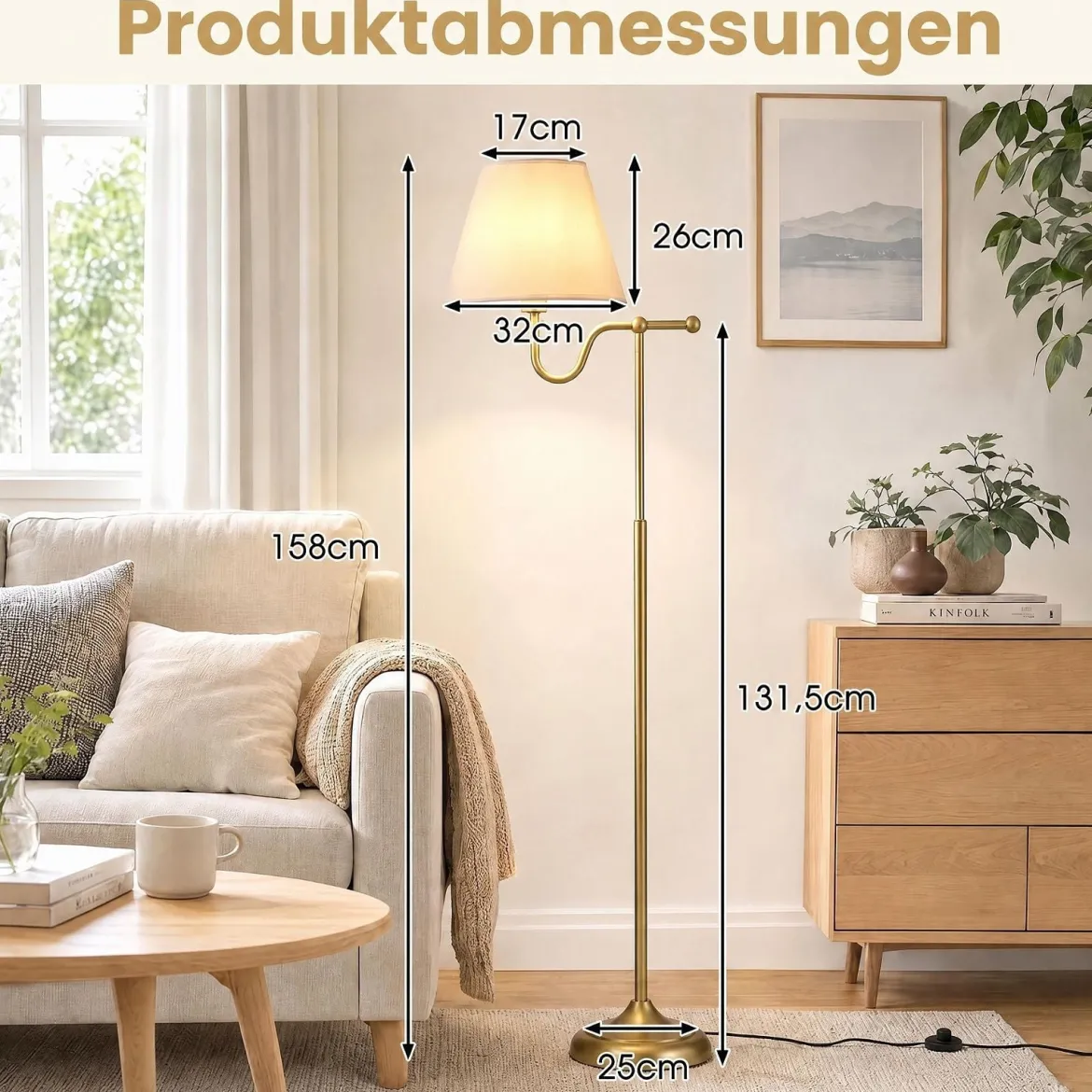 158 cm Stehlampe mit Stoffschirm & Metallgestell Stehleuchte mit Fußschalter & E27-fassung