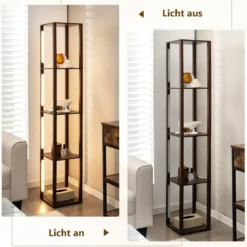 163 cm Stehlampe Regal Modern Standleuchte Ablageregal mit 3-stufig dimmbaren LED-Leuchten Braun