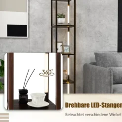 163 cm Stehlampe Regal Modern Standleuchte Ablageregal mit 3-stufig dimmbaren LED-Leuchten Braun