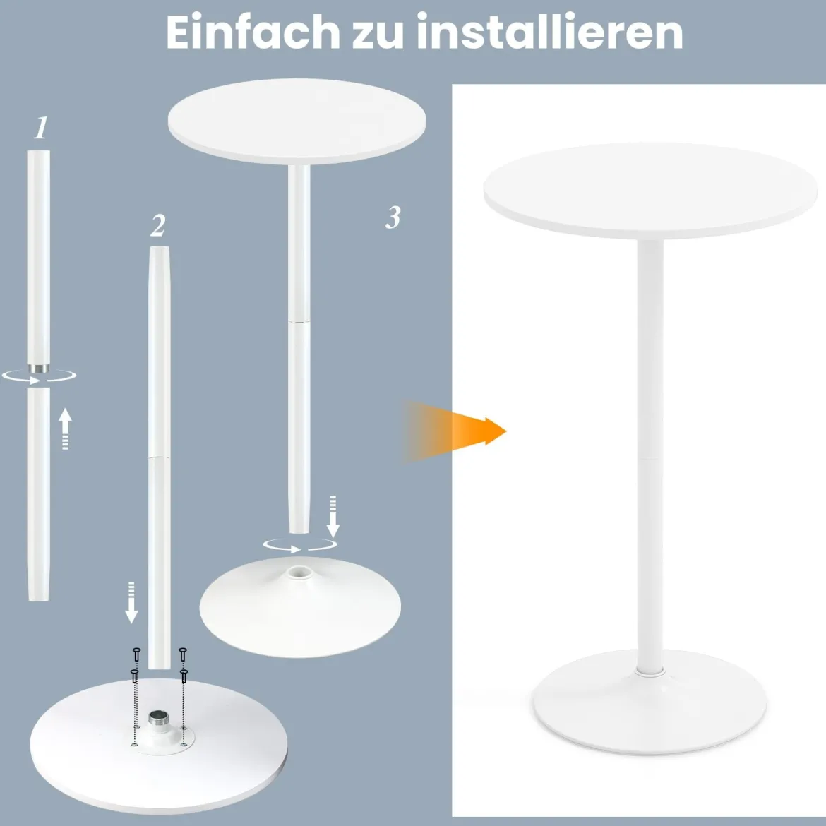 Ø 60 cm Stehtisch 2 in 1 Bartisch & Esstisch Höhenverstellbarer Bistrotisch Rund Partytisch Weiß