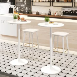 Ø 60 cm Stehtisch 2 in 1 Bartisch & Esstisch Höhenverstellbarer Bistrotisch Rund Partytisch Weiß