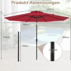 Ø303 cm Terrassenschirm mit Kurbel Beidseitig um 25° Knickbarer Gartenschirm Sonnenschirm