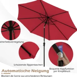 Ø303 cm Terrassenschirm mit Kurbel Beidseitig um 25° Knickbarer Gartenschirm Sonnenschirm