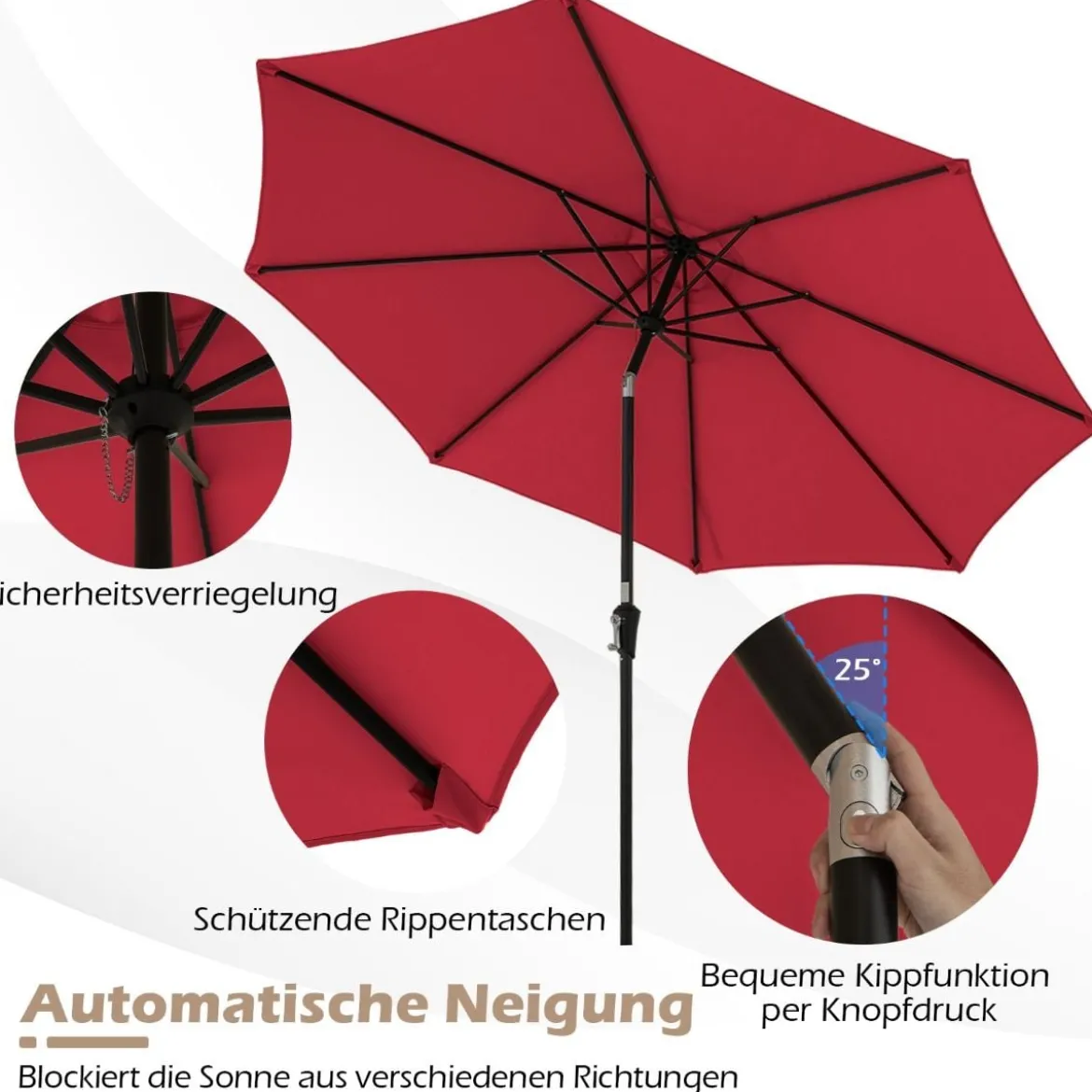 Ø303 cm Terrassenschirm mit Kurbel Beidseitig um 25° Knickbarer Gartenschirm Sonnenschirm