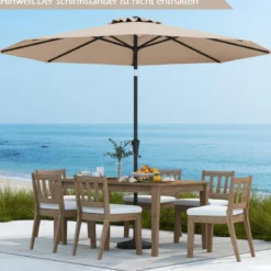 Ø303 cm Terrassenschirm mit Kurbel Beidseitig um 25° Knickbarer Gartenschirm Sonnenschirm