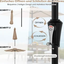 Ø303 cm Terrassenschirm mit Kurbel Beidseitig um 25° Knickbarer Gartenschirm Sonnenschirm