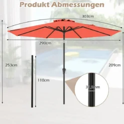 Ø303 cm Terrassenschirm mit Kurbel Beidseitig um 25° Knickbarer Gartenschirm Sonnenschirm