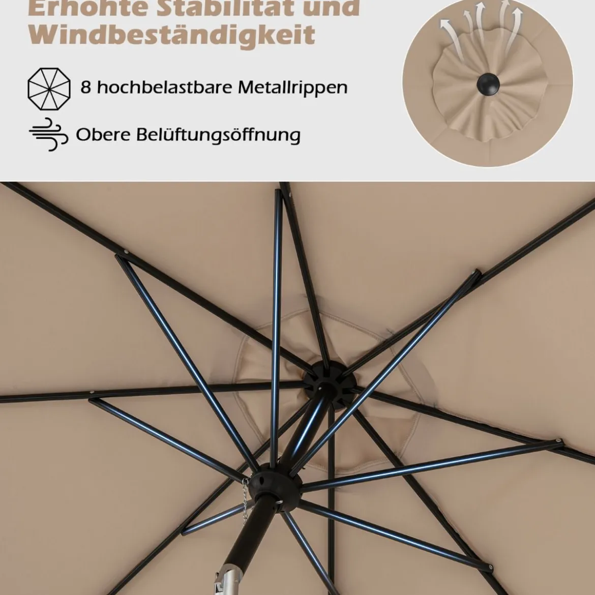 Ø303 cm Terrassenschirm mit Kurbel Beidseitig um 25° Knickbarer Gartenschirm Sonnenschirm