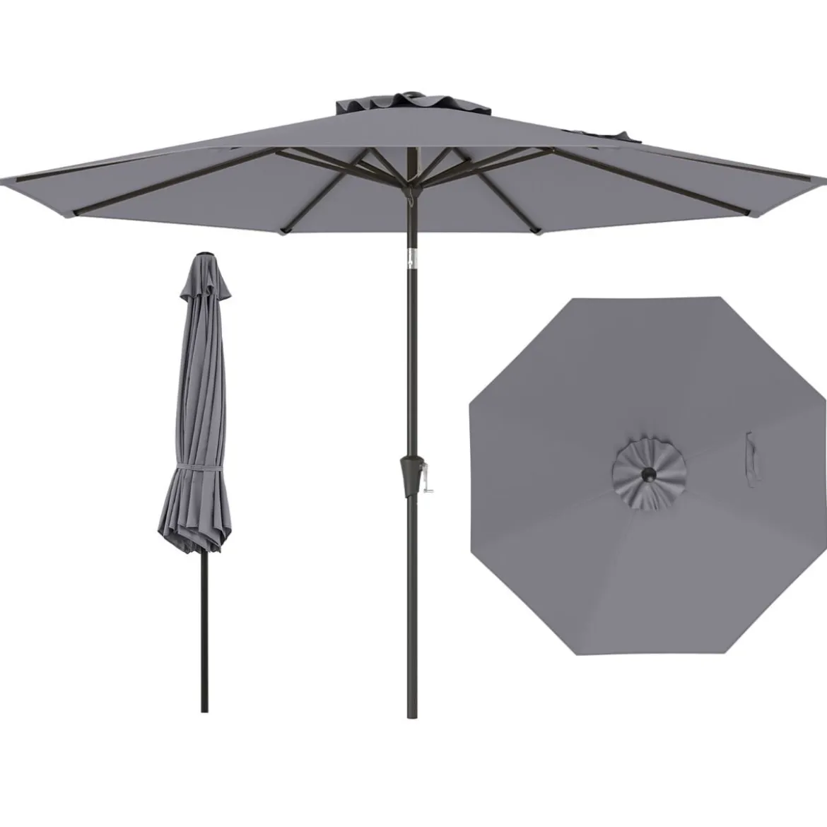 Ø303 cm Terrassenschirm mit Kurbel Beidseitig um 25° Knickbarer Gartenschirm Sonnenschirm