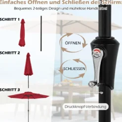 Ø303 cm Terrassenschirm mit Kurbel Beidseitig um 25° Knickbarer Gartenschirm Sonnenschirm