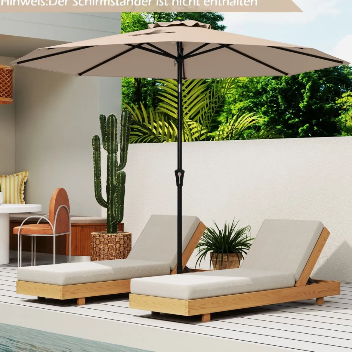 Ø303 cm Terrassenschirm mit Kurbel Beidseitig um 25° Knickbarer Gartenschirm Sonnenschirm