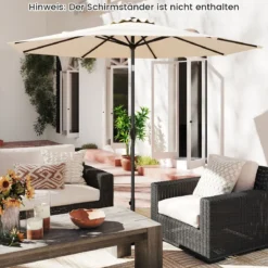 Ø303 cm Terrassenschirm mit Kurbel Beidseitig um 25° Knickbarer Gartenschirm Sonnenschirm
