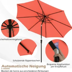 Ø303 cm Terrassenschirm mit Kurbel Beidseitig um 25° Knickbarer Gartenschirm Sonnenschirm