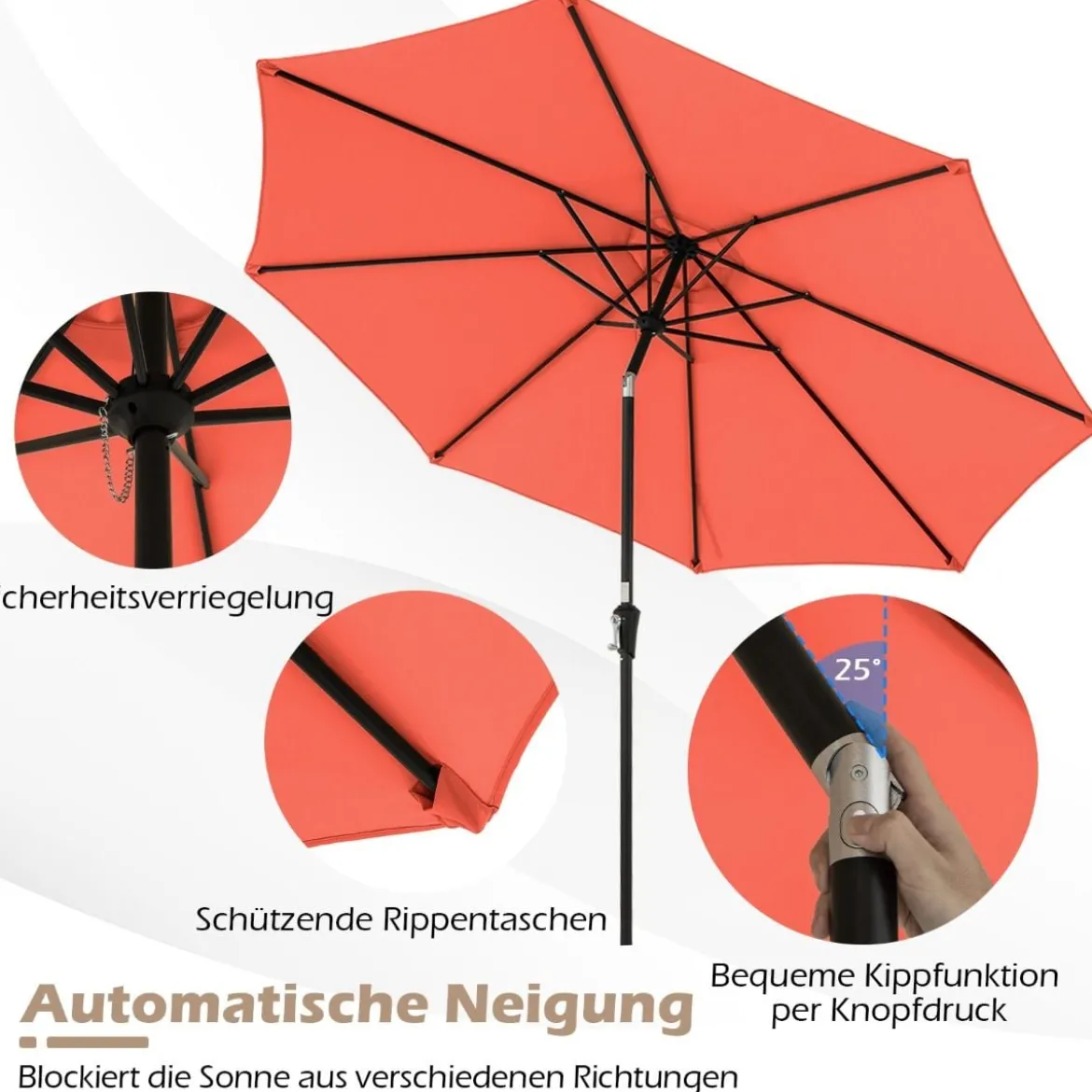 Ø303 cm Terrassenschirm mit Kurbel Beidseitig um 25° Knickbarer Gartenschirm Sonnenschirm