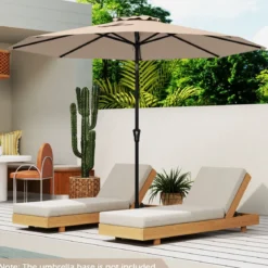 Ø303 cm Terrassenschirm mit Kurbel Beidseitig um 25° Knickbarer Gartenschirm Sonnenschirm