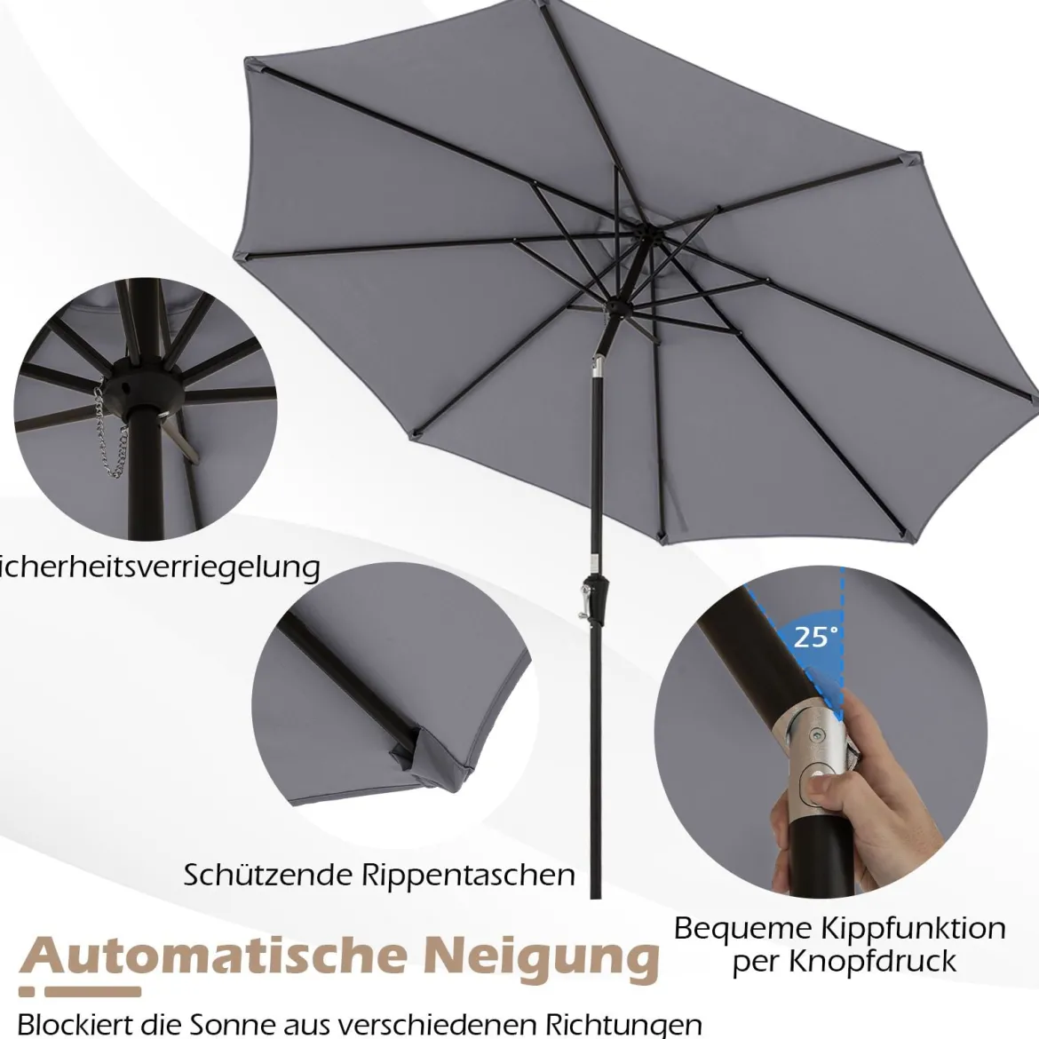 Ø303 cm Terrassenschirm mit Kurbel Beidseitig um 25° Knickbarer Gartenschirm Sonnenschirm