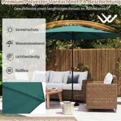 Ø303 cm Terrassenschirm mit Kurbel Beidseitig um 25° Knickbarer Gartenschirm Sonnenschirm