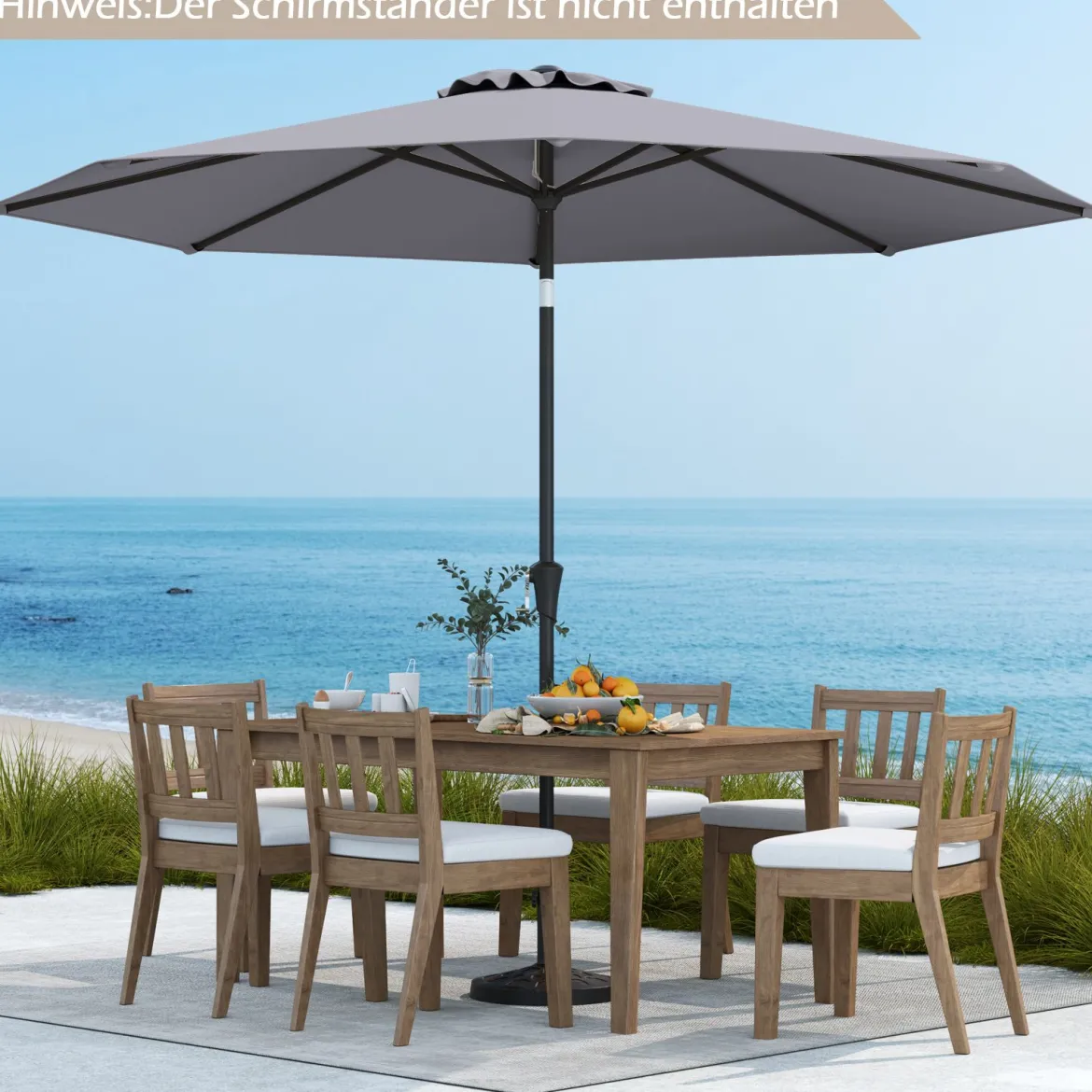 Ø303 cm Terrassenschirm mit Kurbel Beidseitig um 25° Knickbarer Gartenschirm Sonnenschirm