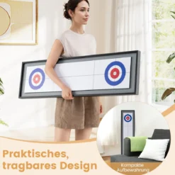 114 CM Tisch-Shuffleboard & Curling 2-in-1 Brettspiel mit 8 Scheiben tragbares Holz Mehrfarbig