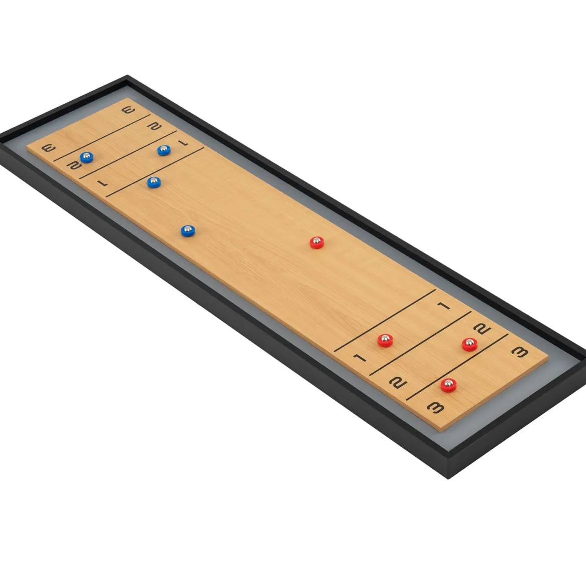 114 CM Tisch-Shuffleboard & Curling 2-in-1 Brettspiel mit 8 Scheiben tragbares Holz Mehrfarbig