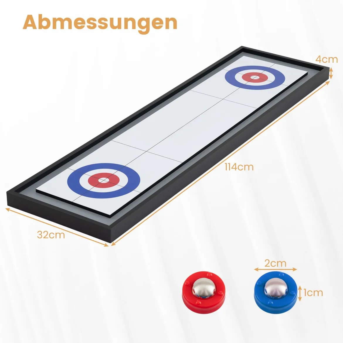 114 CM Tisch-Shuffleboard & Curling 2-in-1 Brettspiel mit 8 Scheiben tragbares Holz Mehrfarbig