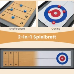 114 CM Tisch-Shuffleboard & Curling 2-in-1 Brettspiel mit 8 Scheiben tragbares Holz Mehrfarbig
