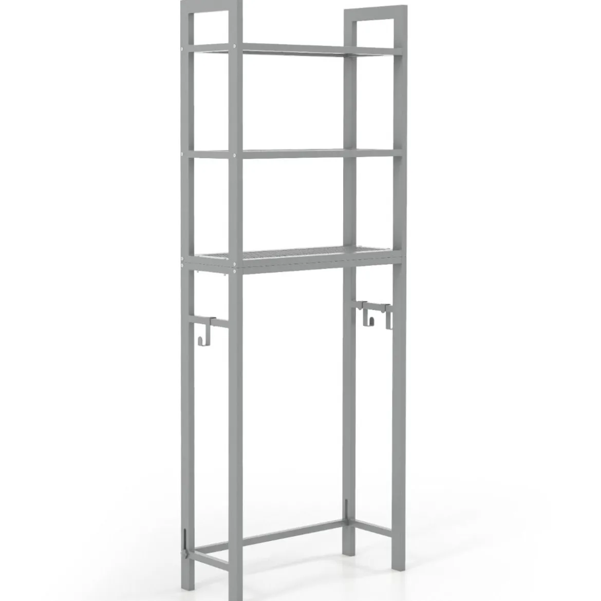 170 cm Toilettenregal mit 3 Ablagen & Höhenverstellbarer Querstange WC Regal Grau