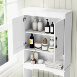 168 cm Toilettenschrank mit 2 Türen & Verstellbarem Regal Platzsparender Überbauschrank