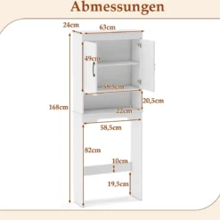 168 cm Toilettenschrank mit 2 Türen & Verstellbarem Regal Platzsparender Überbauschrank
