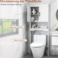 168 cm Toilettenschrank mit 2 Türen & Verstellbarem Regal Platzsparender Überbauschrank