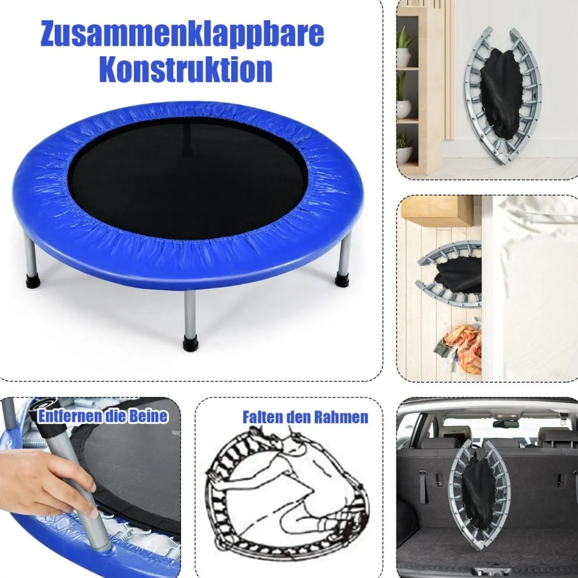 97 cm Trampolin Mini-Falttrampolin faltbar Fitness-Trampolin Blau