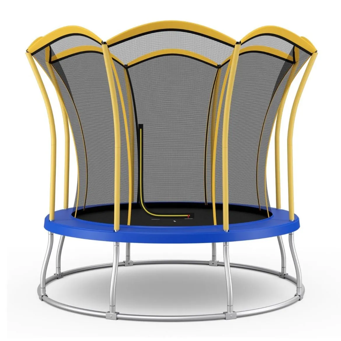 φ244 cm Trampolin mit Blumenform & Sicherheitsnetz & Gepolsterten Stangen Gelb