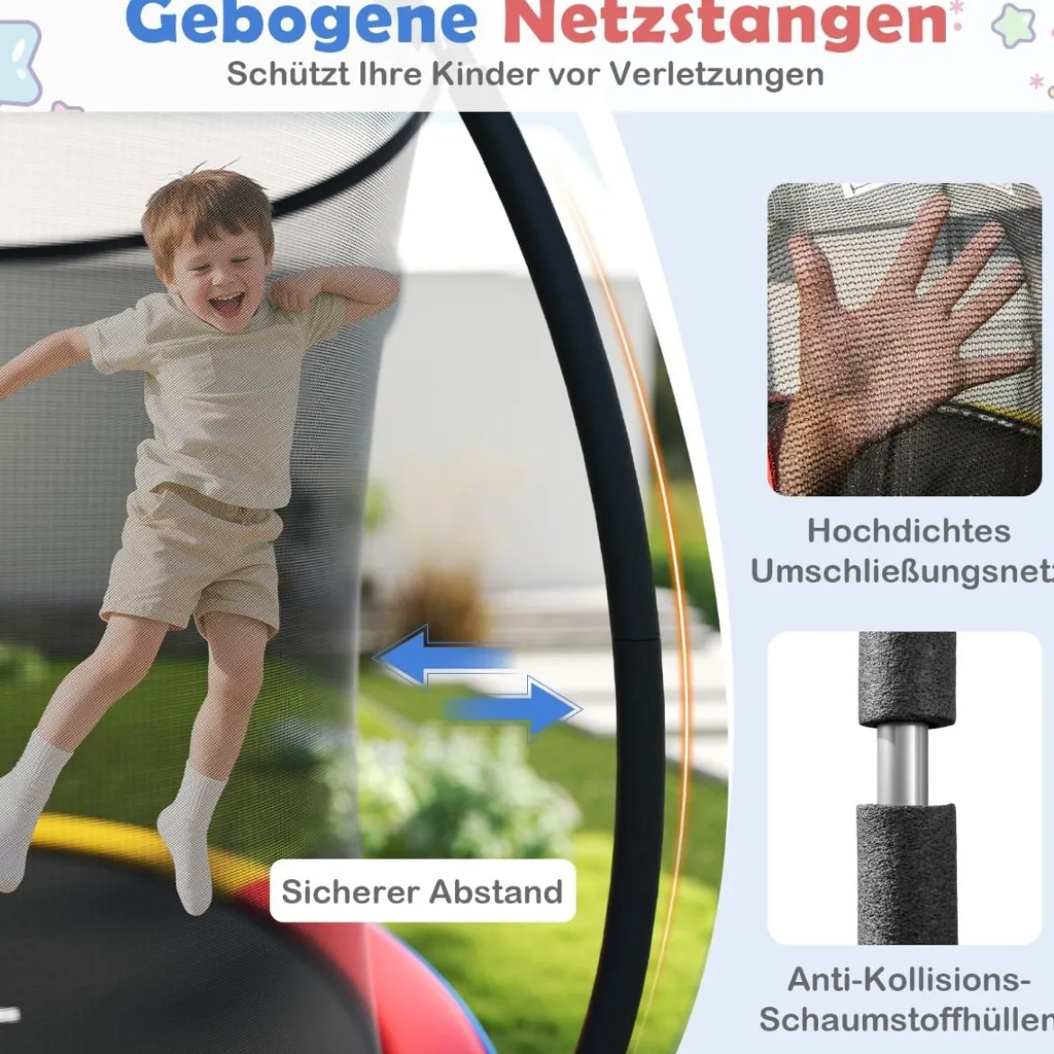 Ø244 cm Trampolin mit Leiter & Sicherheitsnetz Rund Gartentrampolin Kindertrampolin Orange
