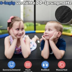 Ø244 cm Trampolin mit Leiter & Sicherheitsnetz Rund Gartentrampolin Kindertrampolin Orange
