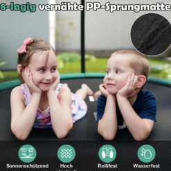 Ø244 cm Trampolin mit Leiter & Sicherheitsnetz Rund Gartentrampolin Kindertrampolin Grün