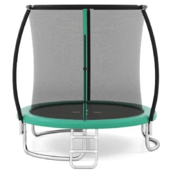Ø244 cm Trampolin mit Leiter & Sicherheitsnetz Rund Gartentrampolin Kindertrampolin Grün